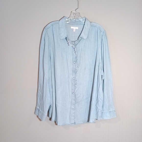 LC Lauren Conrad Button Front Shirt Light Blue Chambray Plus Size 2X - Picture 2 of 7